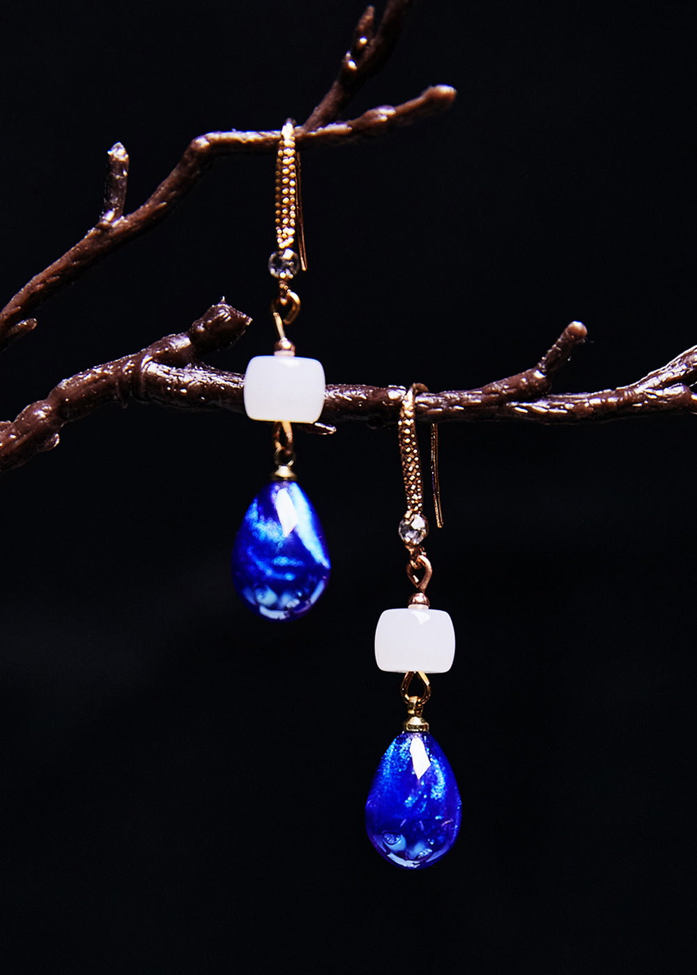 Style Peacock Blue Water Droplet Gem Stone Drop Earrings