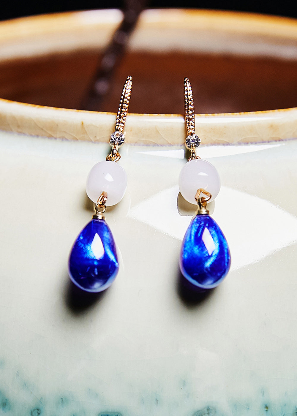 Style Peacock Blue Water Droplet Gem Stone Drop Earrings