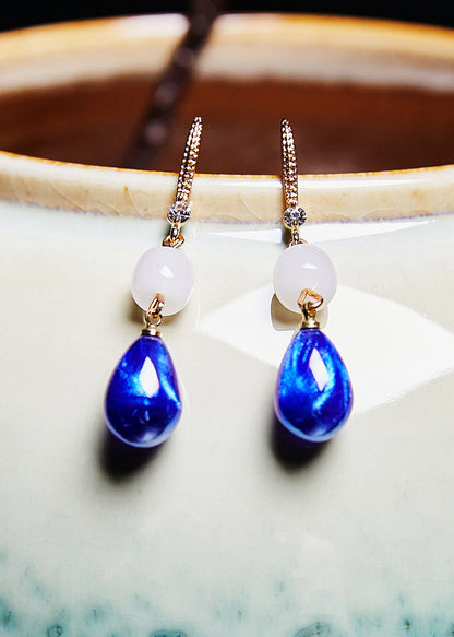 Style Peacock Blue Water Droplet Gem Stone Drop Earrings