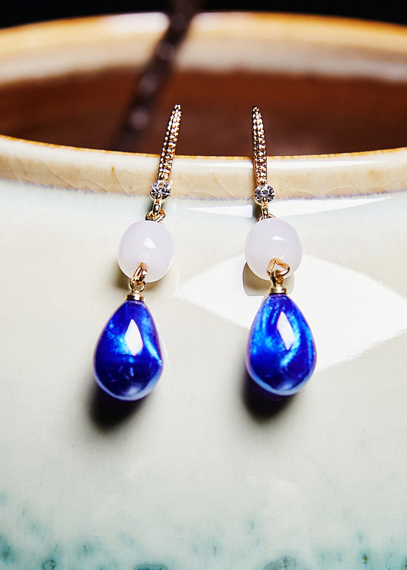 Style Peacock Blue Water Droplet Gem Stone Drop Earrings