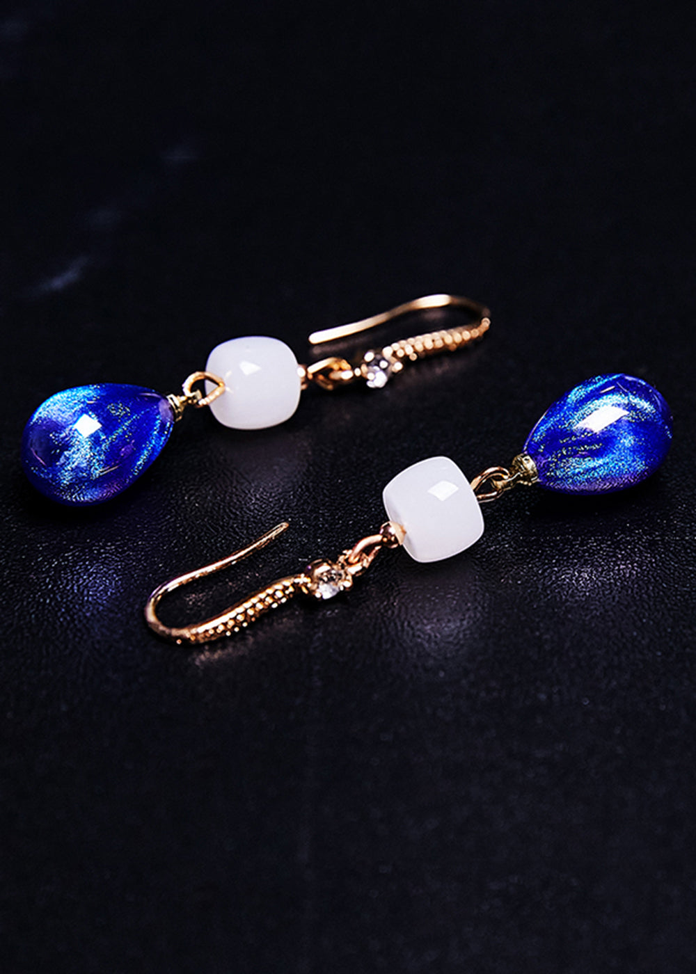 Style Peacock Blue Water Droplet Gem Stone Drop Earrings