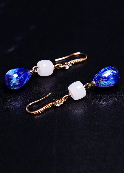 Style Peacock Blue Water Droplet Gem Stone Drop Earrings