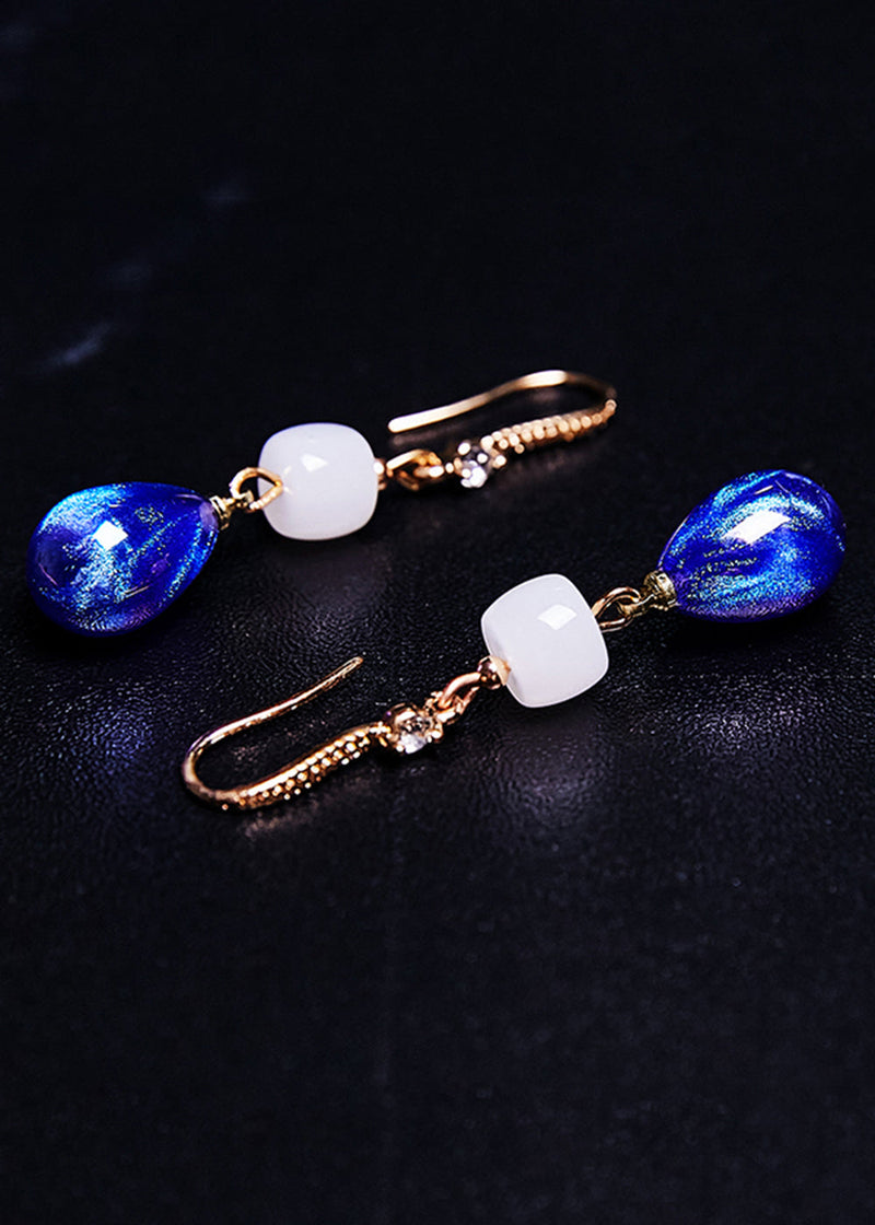 Style Peacock Blue Water Droplet Gem Stone Drop Earrings