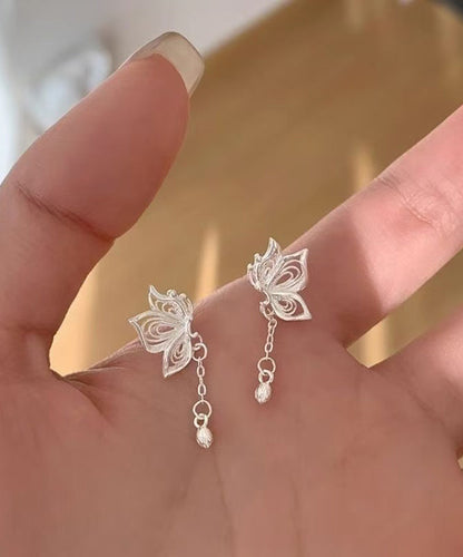 Exquisite Silver Butterfly Tassel Stud Earrings