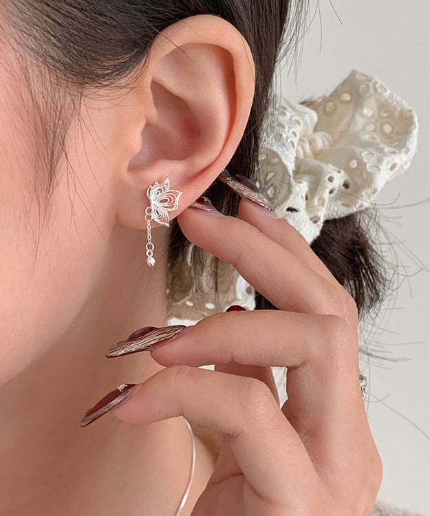 Exquisite Silver Butterfly Tassel Stud Earrings
