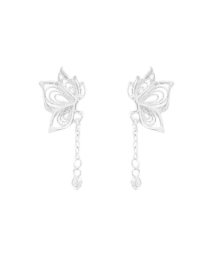 Exquisite Silver Butterfly Tassel Stud Earrings