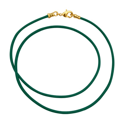 Gold Plated 1.8mm Fine Emerald Green Leather Cord Necklace