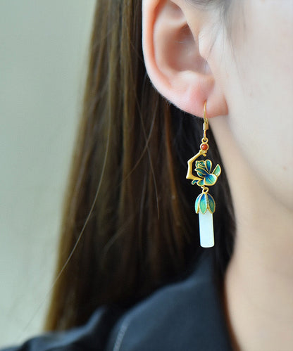 Blue Sterling Silver Jade Agate Enamel Drop Earrings