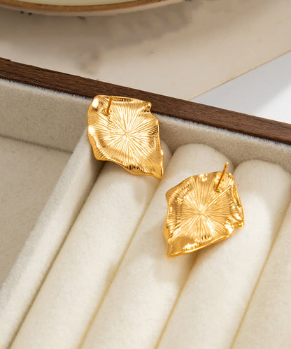 Brown Copper Asymmetrical Wrinkled Gem Stone Stud Earrings