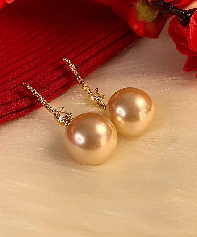 Champagne Copper Zircon Pearl Drop Earrings