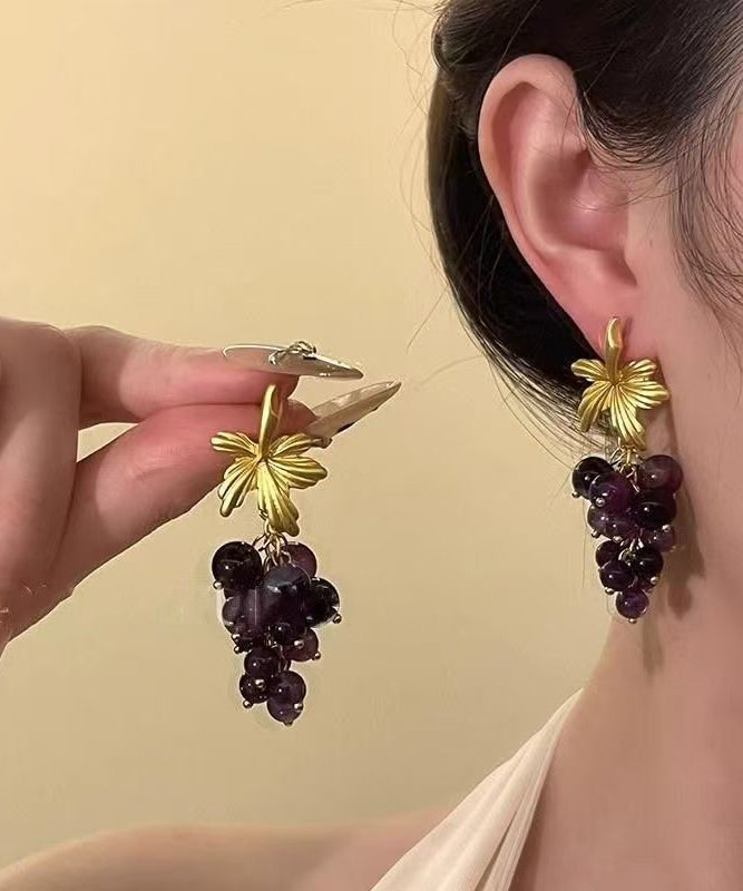 Dark Purple Sterling Silver Overgild Grape Drop Earrings