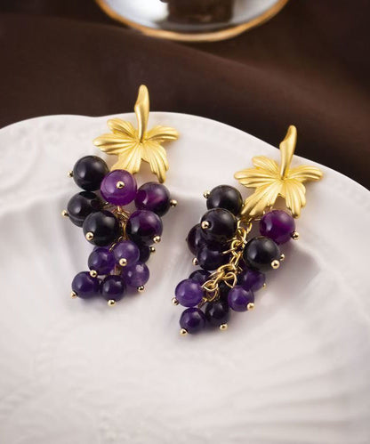 Dark Purple Sterling Silver Overgild Grape Drop Earrings