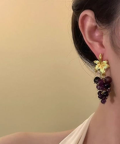 Dark Purple Sterling Silver Overgild Grape Drop Earrings
