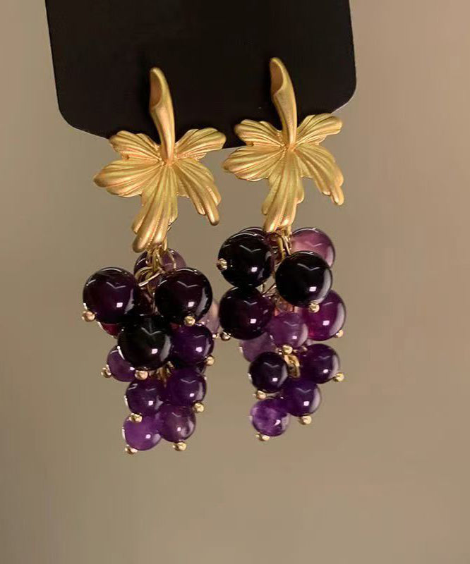 Dark Purple Sterling Silver Overgild Grape Drop Earrings