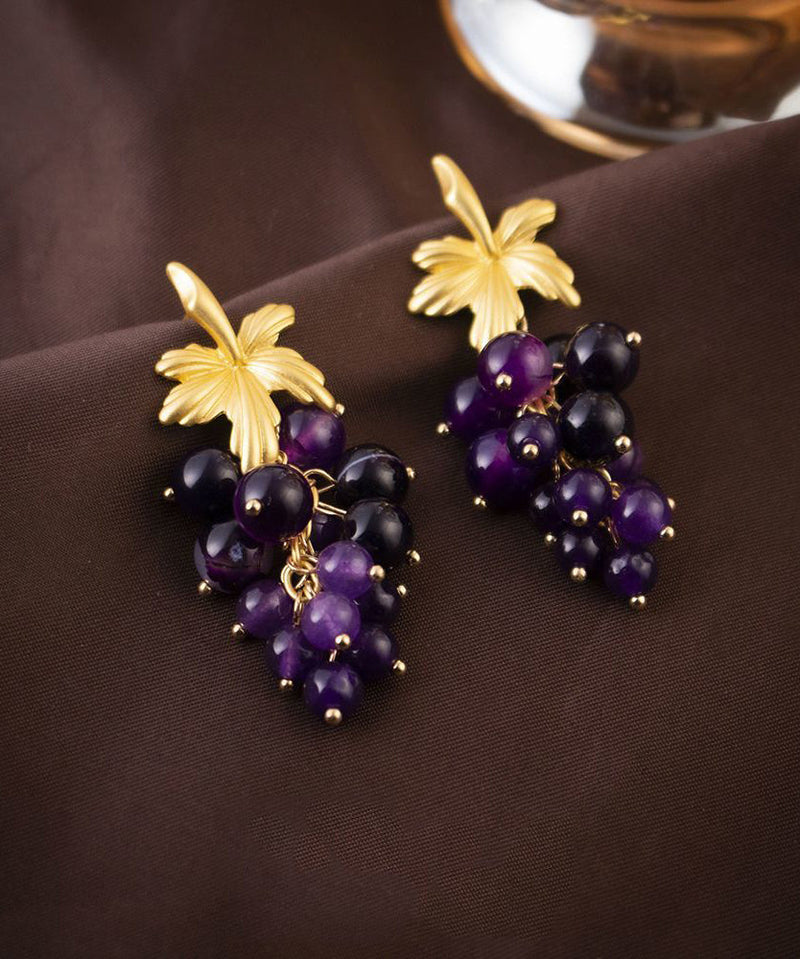 Dark Purple Sterling Silver Overgild Grape Drop Earrings