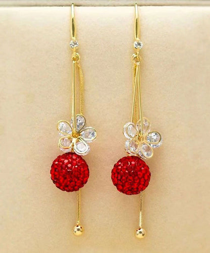 Gold Alloy Zircon Ball Tassel Drop Earrings