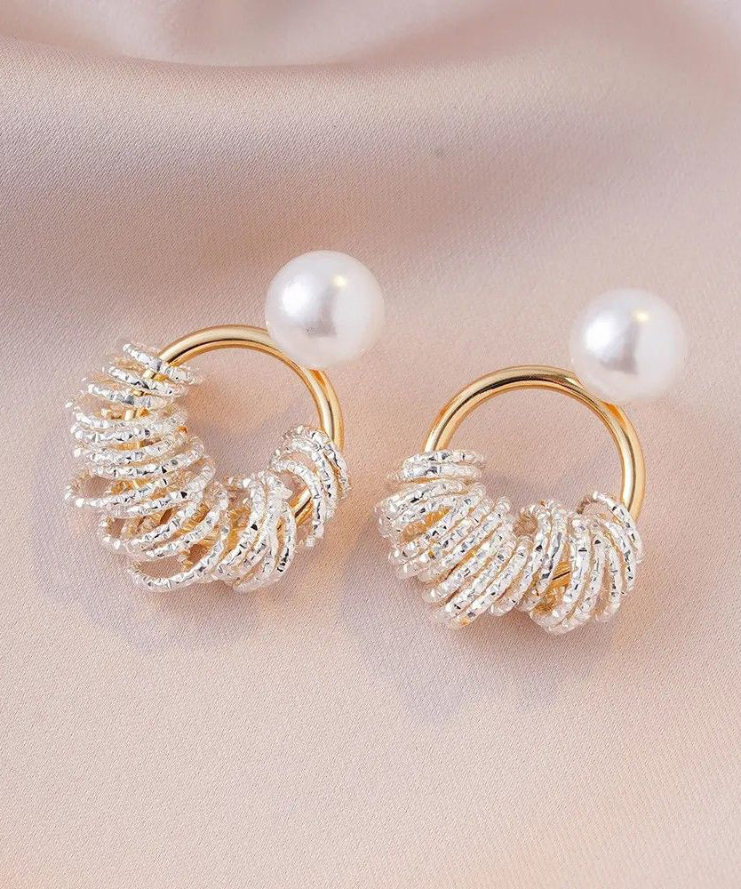 Gold Copper Alloy Pearl Hoop Earrings