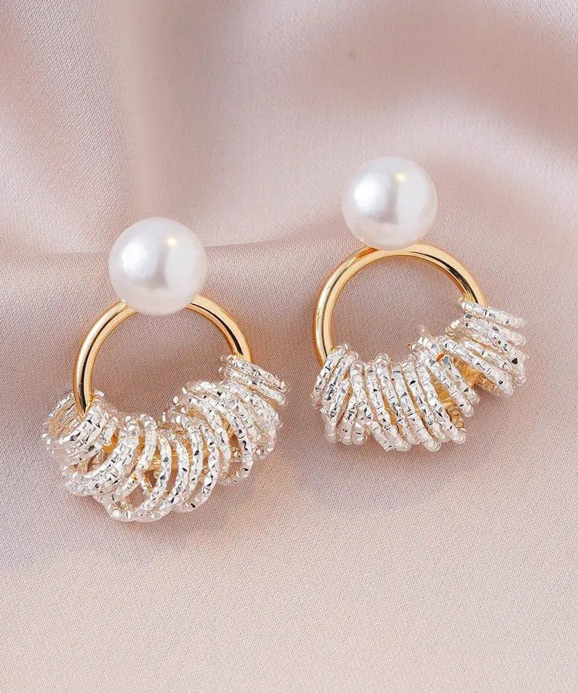Gold Copper Alloy Pearl Hoop Earrings