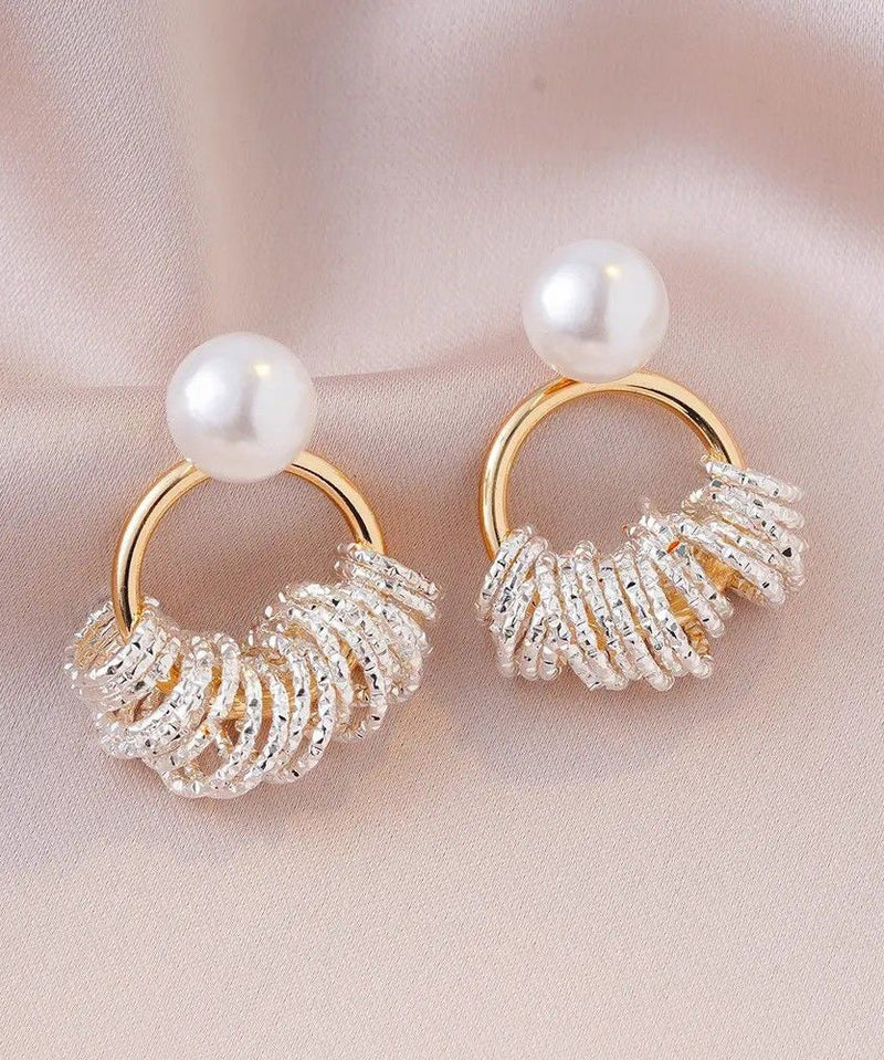 Gold Copper Alloy Pearl Hoop Earrings
