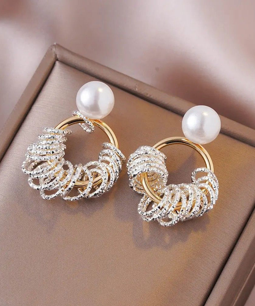 Gold Copper Alloy Pearl Hoop Earrings