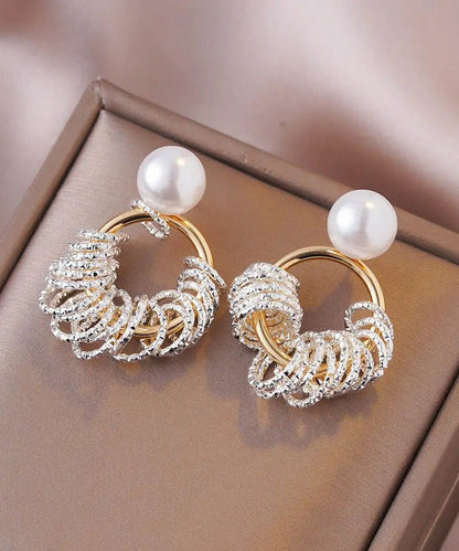 Gold Copper Alloy Pearl Hoop Earrings