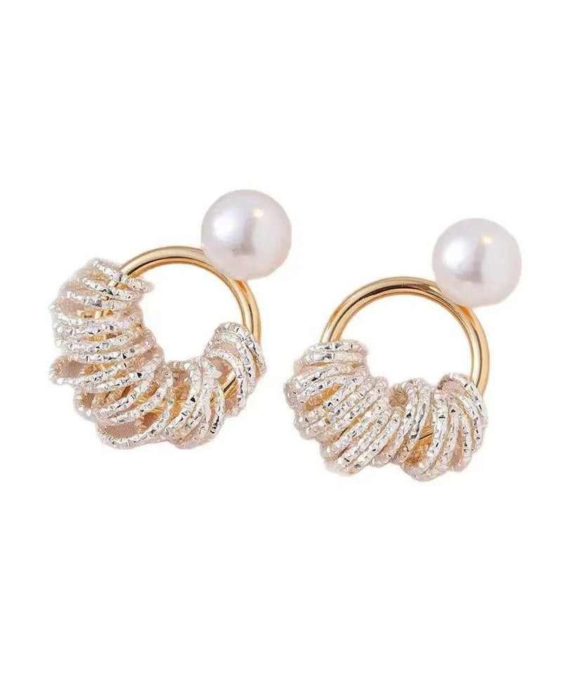 Gold Copper Alloy Pearl Hoop Earrings