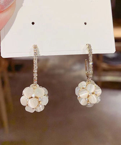 Gold Copper Alloy Zircon Opal Spherical Drop Earrings