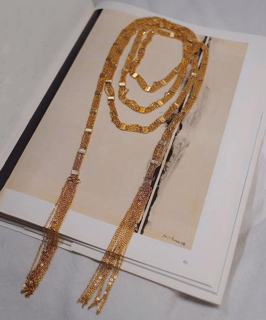 Gold Copper Overgild Multi Layer Tassel Pendant Necklace Ya024