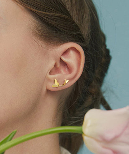Gold Silver Overgild Butterfly Stud Earrings