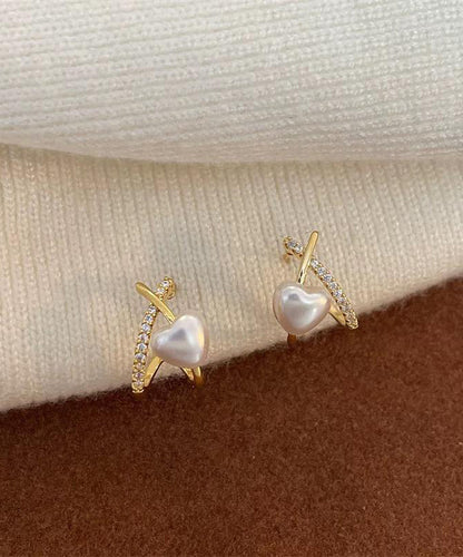Gold Sterling Silver Overgild Zircon Pearl Stud Earrings
