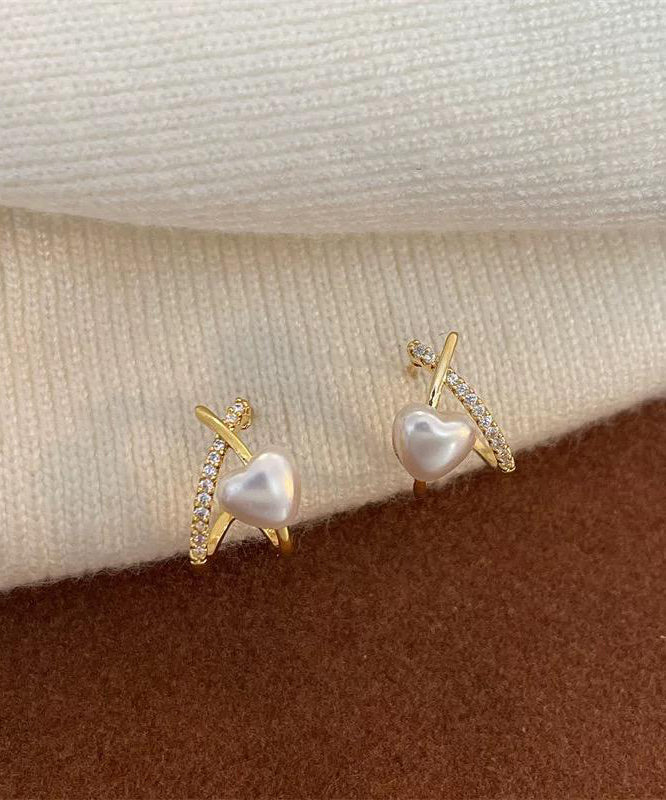 Gold Sterling Silver Overgild Zircon Pearl Stud Earrings