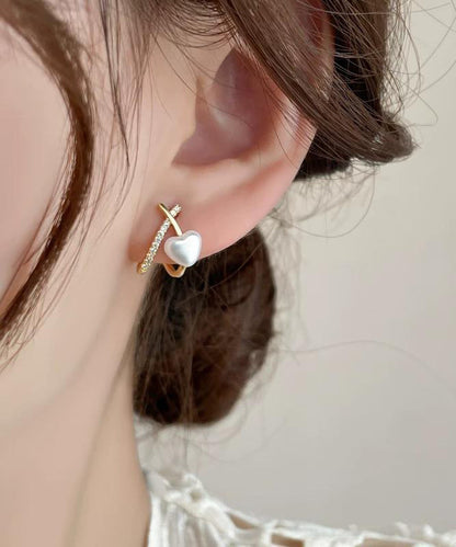 Gold Sterling Silver Overgild Zircon Pearl Stud Earrings
