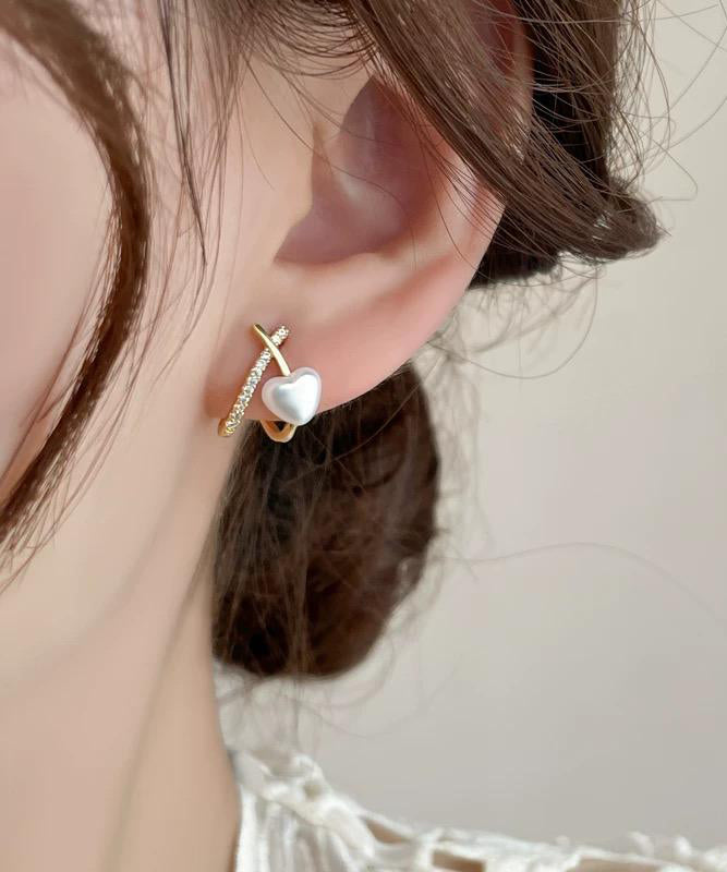 Gold Sterling Silver Overgild Zircon Pearl Stud Earrings