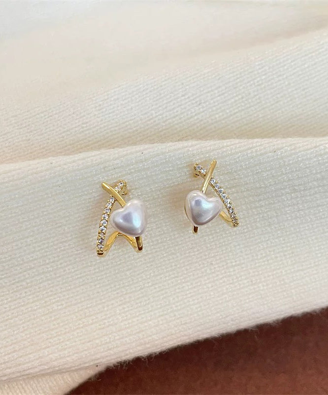 Gold Sterling Silver Overgild Zircon Pearl Stud Earrings