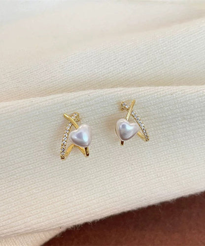 Gold Sterling Silver Overgild Zircon Pearl Stud Earrings