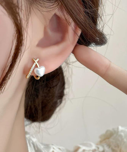 Gold Sterling Silver Overgild Zircon Pearl Stud Earrings