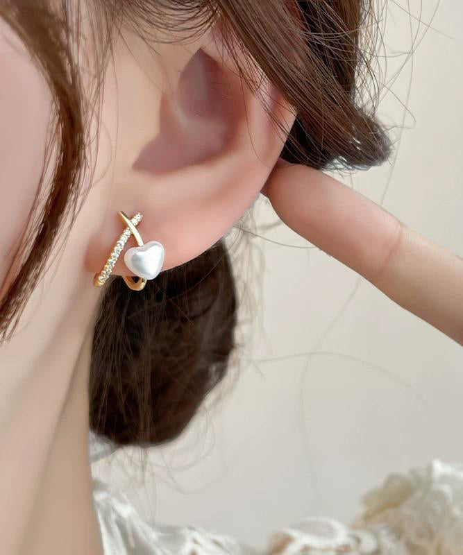 Gold Sterling Silver Overgild Zircon Pearl Stud Earrings