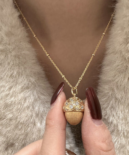 Gold Sterling Silver Overgild Zircon Pinecone Pendant Necklace