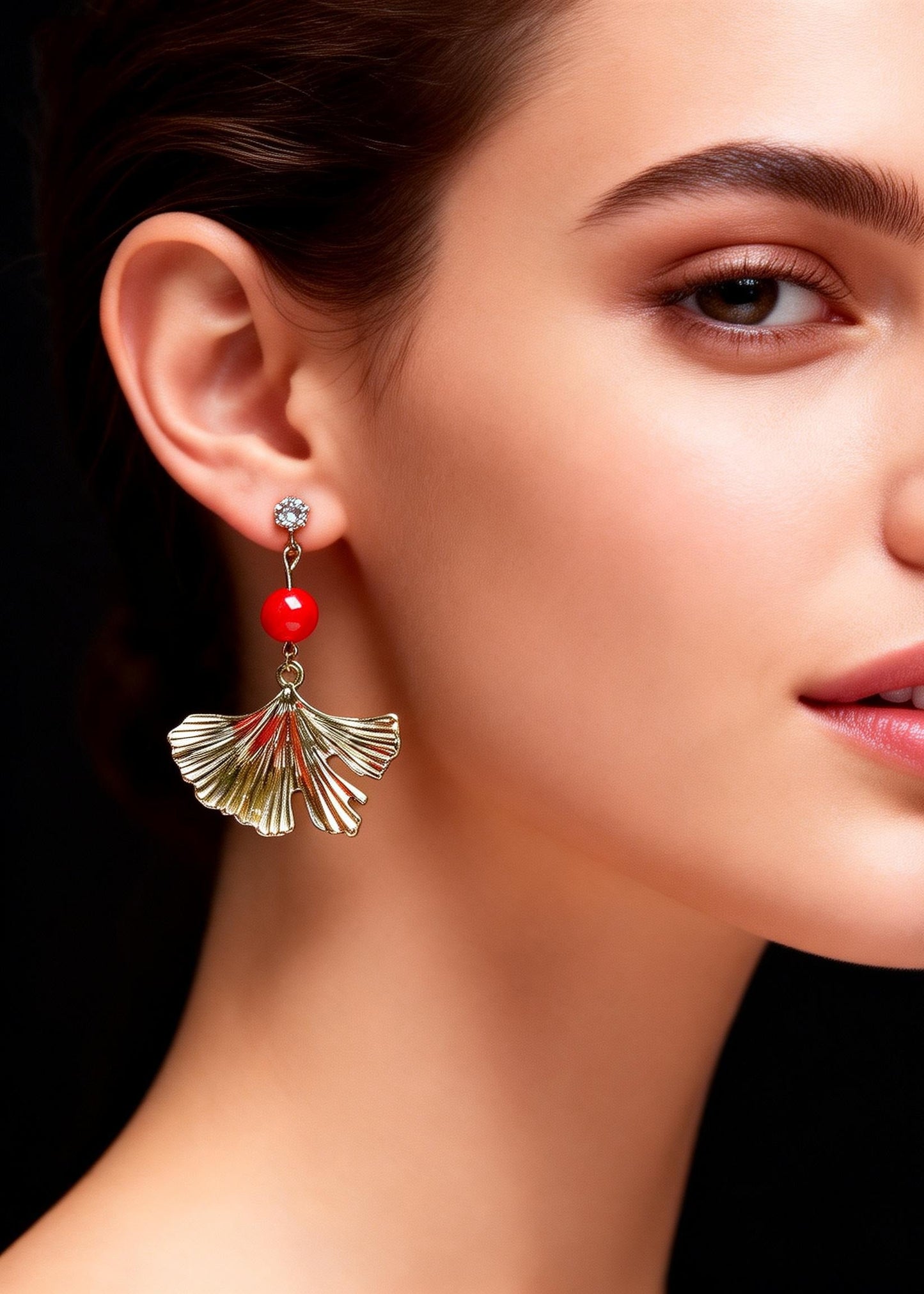 Golden Ginkgo Leaf Drop Earrings
