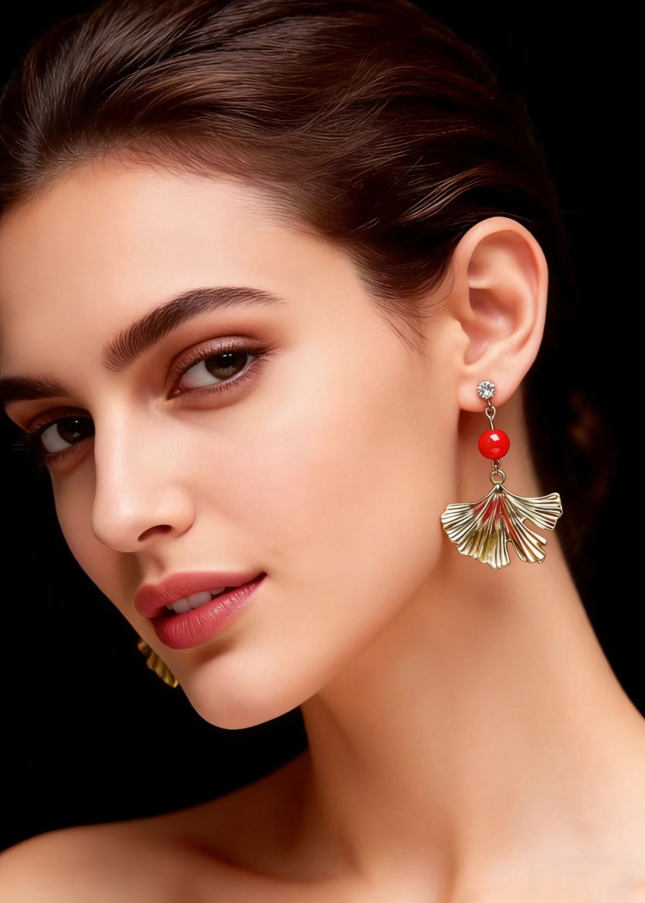 Golden Ginkgo Leaf Drop Earrings