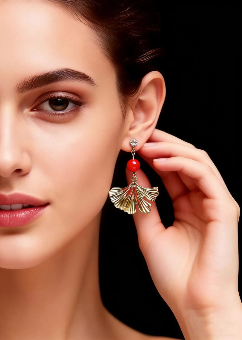 Golden Ginkgo Leaf Drop Earrings