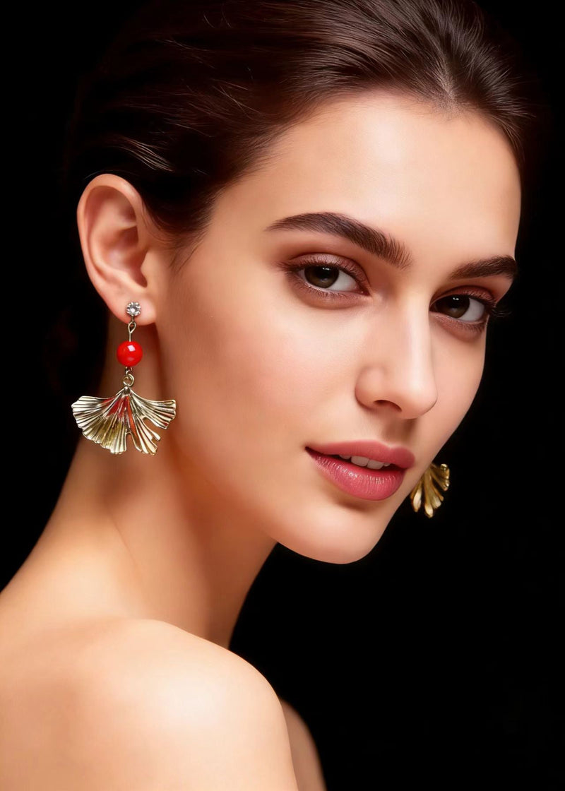 Golden Ginkgo Leaf Drop Earrings