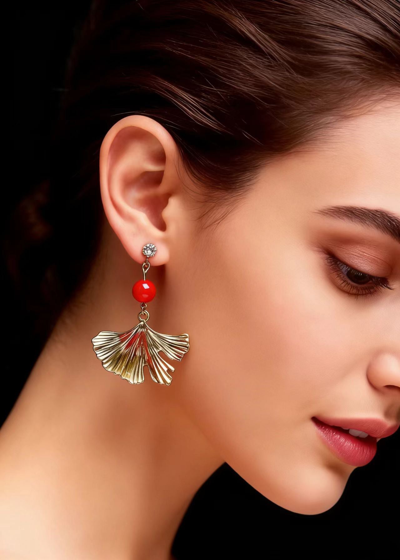 Golden Ginkgo Leaf Drop Earrings