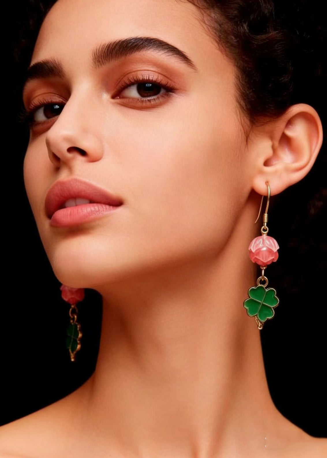 Green Four Leaf Clover Gilding Drop Earrings