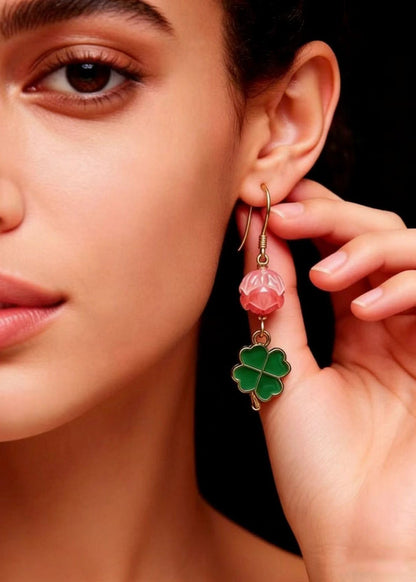 Green Four Leaf Clover Gilding Drop Earrings