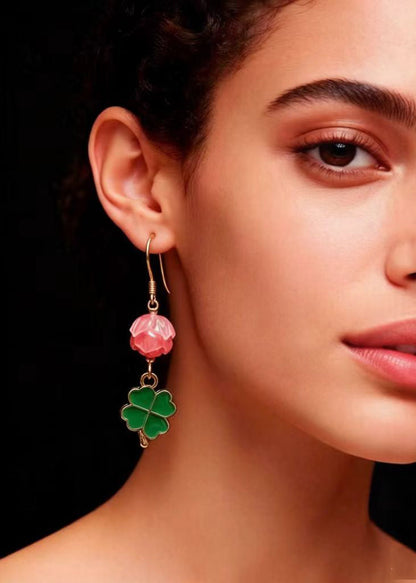 Green Four Leaf Clover Gilding Drop Earrings