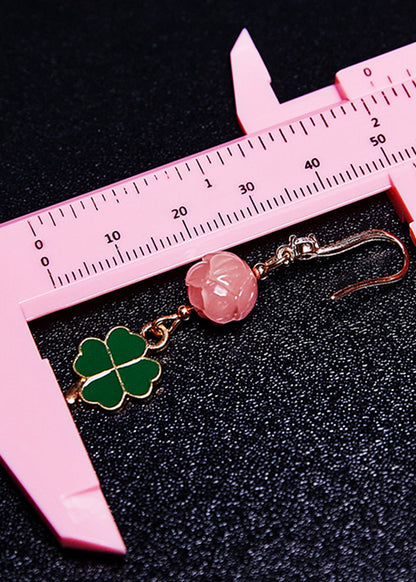 Green Four Leaf Clover Gilding Drop Earrings