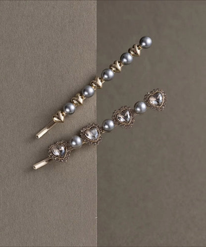 Grey Alloy Crystal Zircon Pearl a Pair Hairpin
