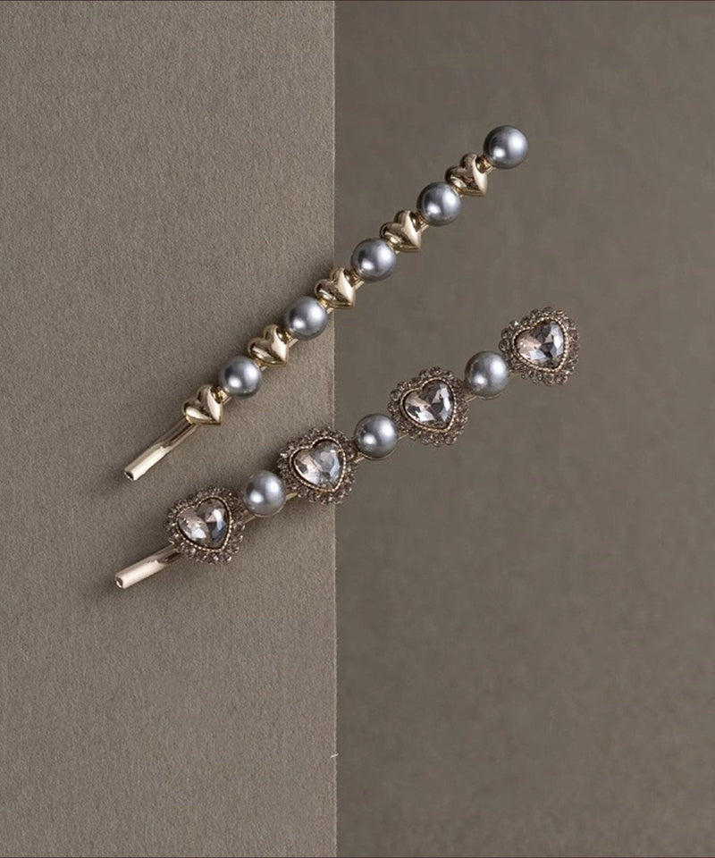 Grey Alloy Crystal Zircon Pearl a Pair Hairpin