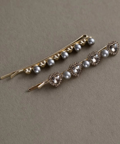 Grey Alloy Crystal Zircon Pearl a Pair Hairpin